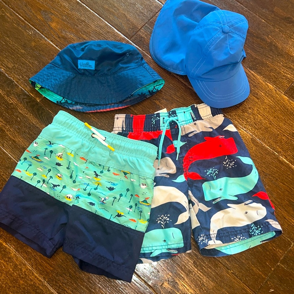 Cat & Jack / old navy swim trunks 3T and sun hats bundle